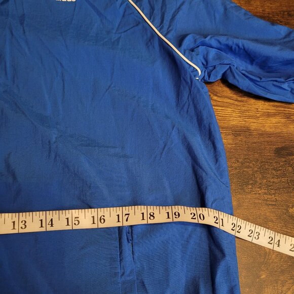 Vtg Adidas Trefoil Packable Hood Windbreaker Track Jacket M Pockets Blue Y2K - Picture 10 of 12